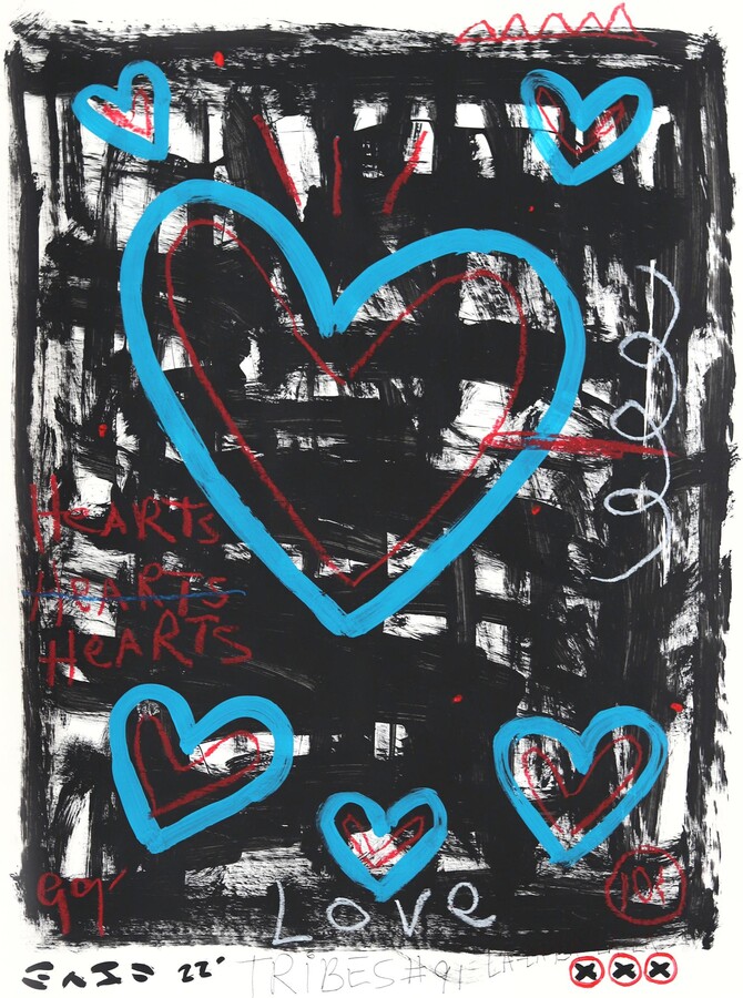 Gary John, Black and Blue - Bold Abstract Love Heart Street Art Style Painting by Gary John, 2022