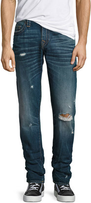 True Religion Geno Distressed Straight-Leg Jeans, Worn Mystic
