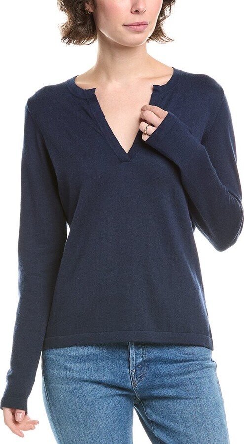 Forte Cashmere Split Neck Cashmere-Blend Sweater