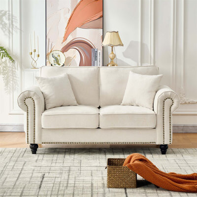 Latitude Run Stylish Rolled-Arm Seater Sofa with Chenille Upholstery Wood Legs and Nailhead Trim for Comfortable Living Spaces