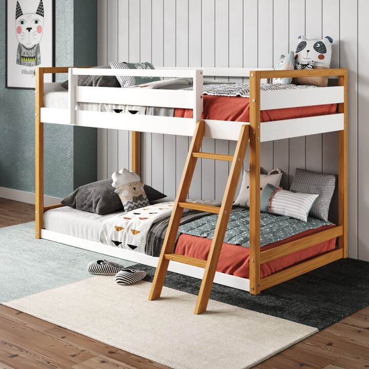 P'kolino Quadra Kids Pine Wood Twin-over-Twin Bunk Beds with Bed Frame White/Natural