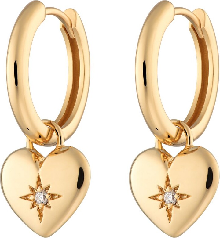 Scream Pretty Gold Puffed Heart Charm Hoop Earrings