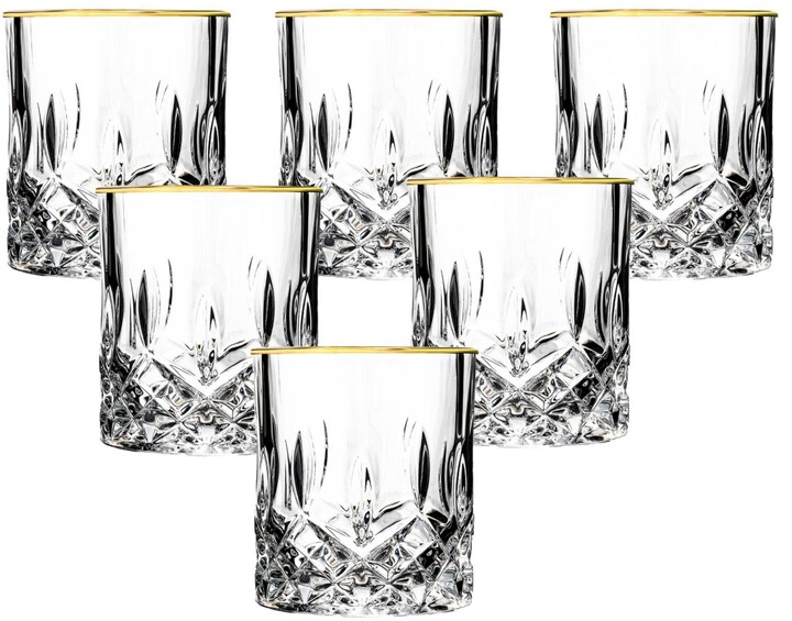 Lorren Home Trends Siena Collection Crystal Red Wine Glass with Gold Band Design Set of 4