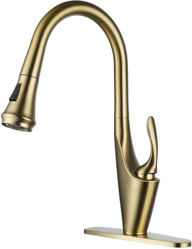 CASAINC Single Handle Pull Down Sprayer Kitchen Faucet with Dual-Function Pull out Sprayer head, Stainless Steel in Brushed Gold