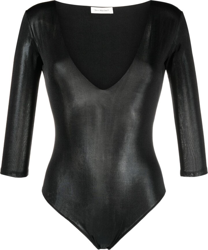 There Was One shiny-effect V-neck bodysuit - ShopStyle