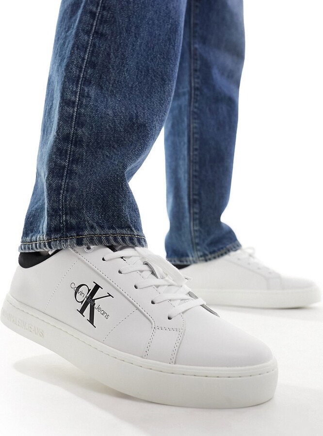Calvin Klein Jeans leather classic low cupsole trainers in white - ShopStyle