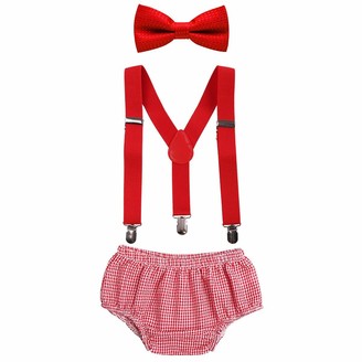 2nd Birthday Party Cake Smash Outfit Diaper Cover Shorts PP Pants Bloomers Y-Back Clip On Suspenders Bow Tie 3PCS Set Photo Props Infant Tuxedo Gentleman Costume FYMNSI Toddler Kids Baby Boy 1st 