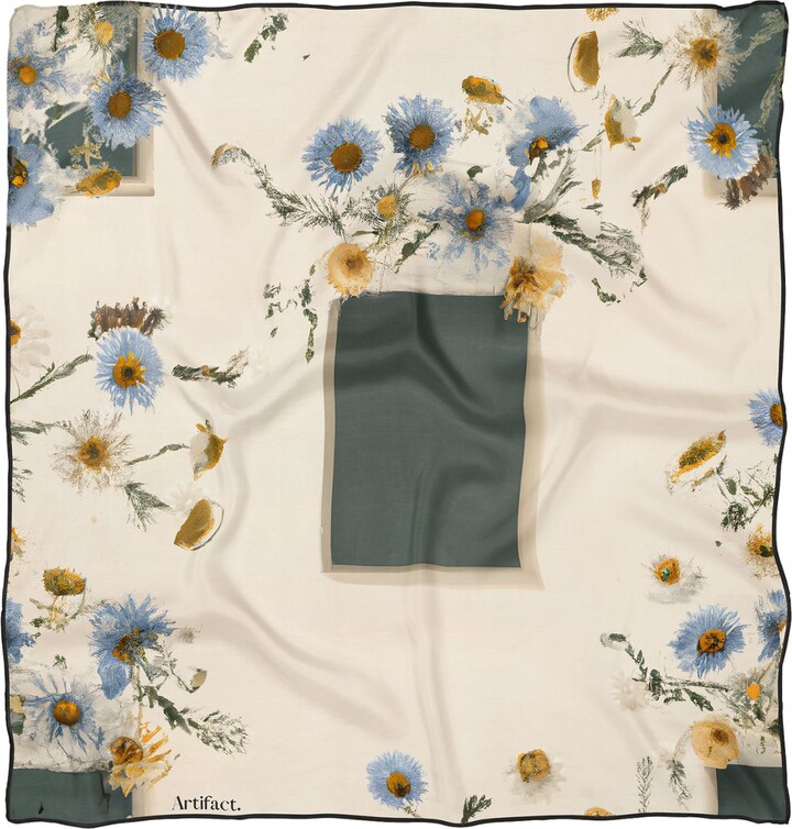 Artifact. Blue / Neutrals Florence Square Silk Scarf