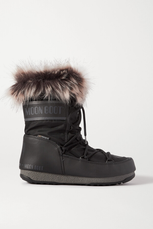 Moon Boot Monaco Faux Fur-trimmed Shell And Faux Leather Snow Boots - Black  - ShopStyle