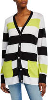 Thumbnail for your product : Joan Vass Striped Button-Front Cotton Cardigan w/ Pockets