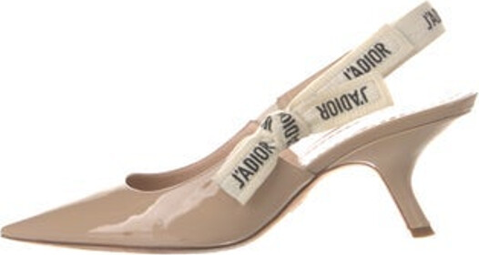 Christian Dior Patent Leather Slingback Pumps Neutrals Pointed-Toes with Bow Accents Includes Dust Bag Designer