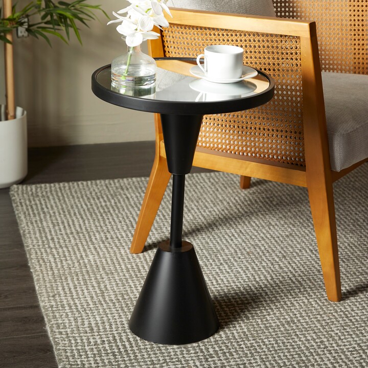 Studio 350 Black Metal Pedestal Base Accent Table with Mirrored Glass