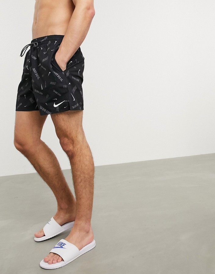 لغة مبسطة فتيل ~ الجانب  Nike Swimming 5inch volley shorts with all over swoosh print in black -  ShopStyle Swimwear