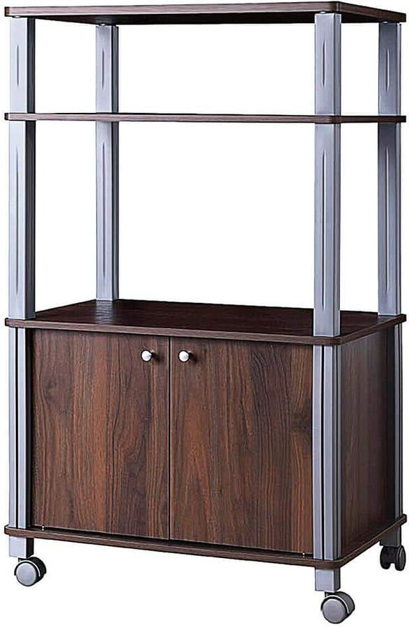 ANGELES HOME Walnut Microwave Rack Stand Rolling Storage Cart