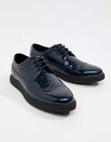 Thumbnail for your product : ASOS Design DESIGN brogue shoes in navy patent with creeper sole