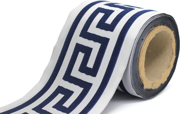 100mm Dark Blue Greek Key Ribbons | 3.93 Inch, Meander Jacquard Trim, Drapery Trim Tape, Curtain Making Banding 197 V4