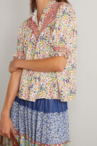 Thumbnail for your product : Loretta Caponi Milvia Ruffled Smocked Floral-print Poplin Blouse - Red