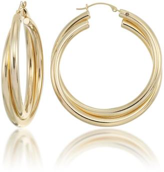 14K Gold Diamond Accented Double Hoop Hoop Earrings by Glamour Gold