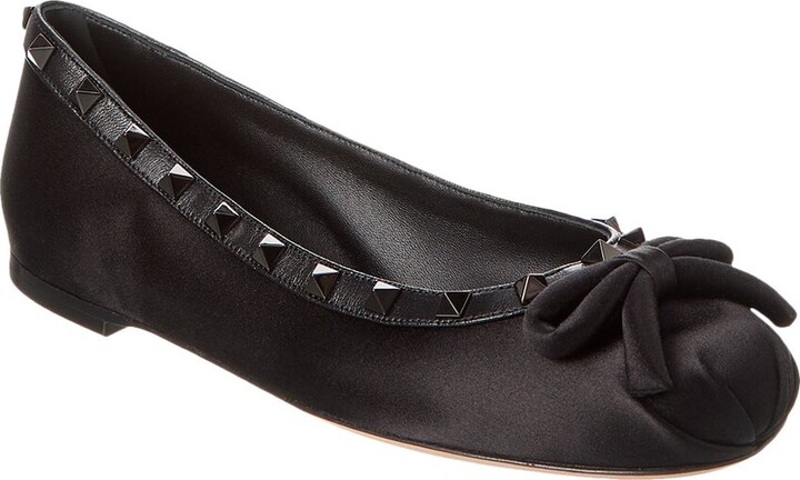 Valentino Rockstud Satin & Leather Ballerina Flat