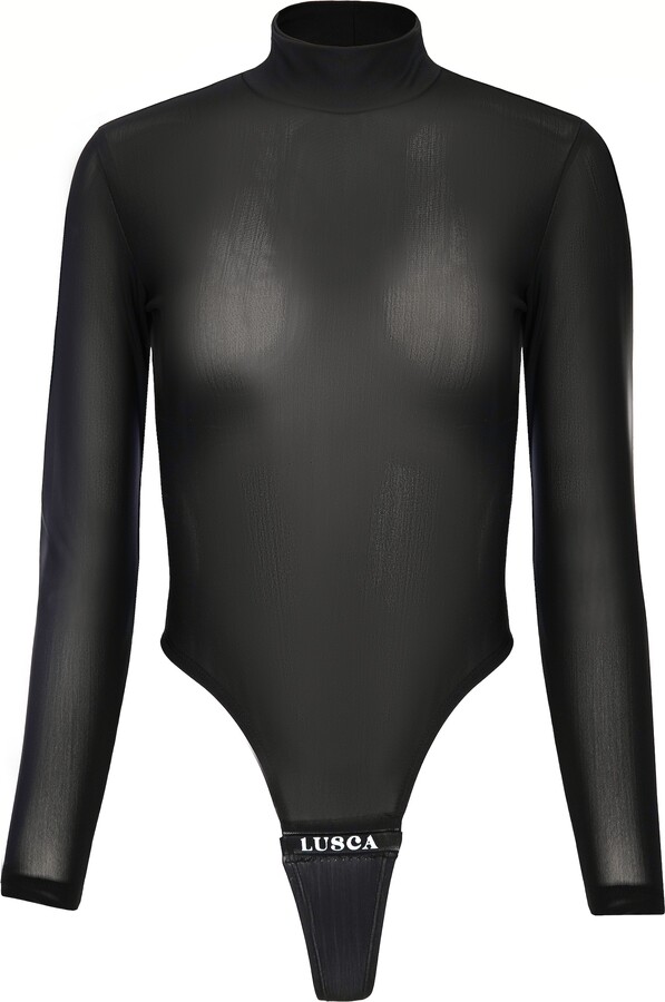 Lusca Black Nicole Mesh Mock Neck Thong Magnetic Bodysuit