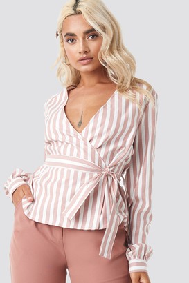 NA-KD Wrap Over Striped Blouse