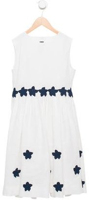 Oscar de la Renta Girls' Linen Embellished Dress