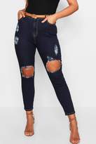 Thumbnail for your product : boohoo Plus Open Knee 5 Pocket Skinny Jean