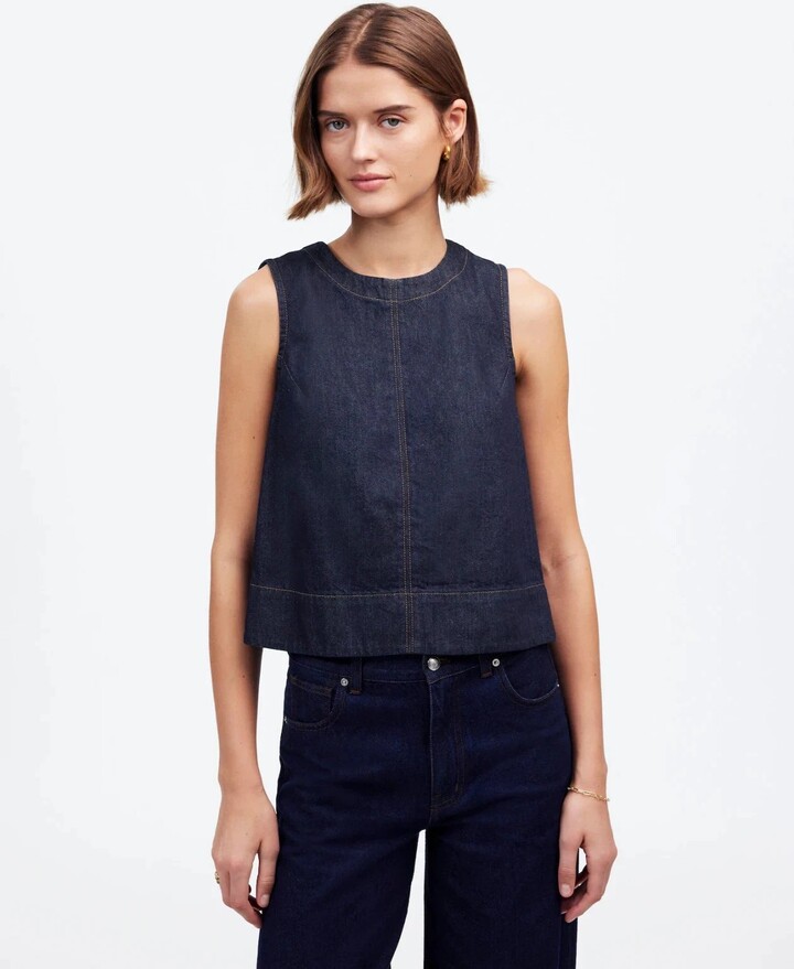Madewell Women's Boxy Denim Shell Top Essex Wash 100% Cotton Sleeveless RED1311