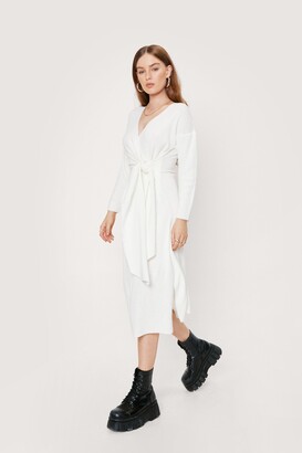 Nasty Gal Womens Knitted Wrap Tie Midi Dress - White - 6