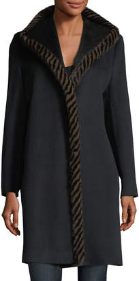Fleurette Magnetic Wool Coat w/ Spiral Mink Fur