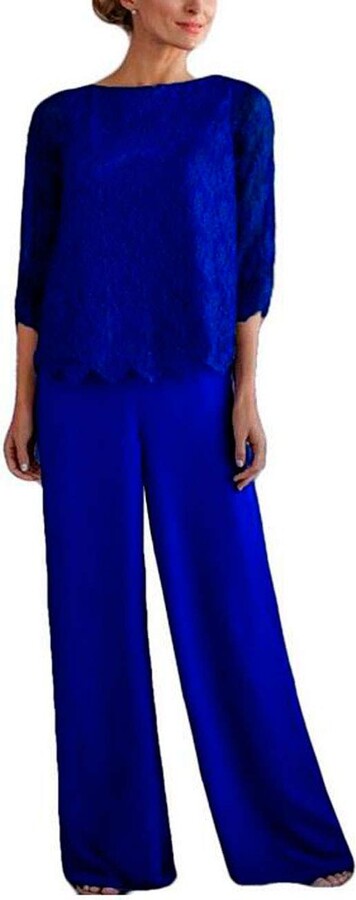Botong Women's 2 PC Chiffon Outfits Lace Mother of The Bride Pants Suit ...