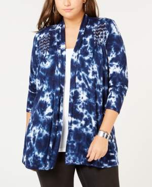 Belldini Size Embellished Tie-Dye Open-Front Cardigan
