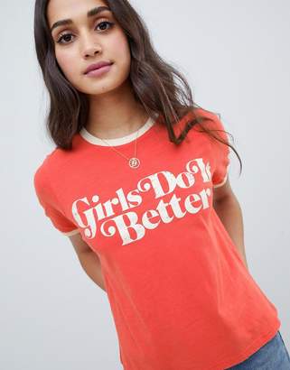 ASOS DESIGN t-shirt with contrast binding and girls slogan