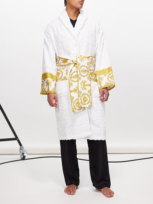 Versace I Love Baroque Logo-jacquard Cotton Bathrobe in White for Men Mens Clothing Nightwear and sleepwear 