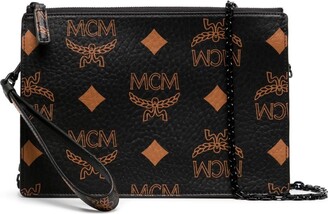 New MCM Women Brown Fur-Leather Cheetah Print Pouch Set