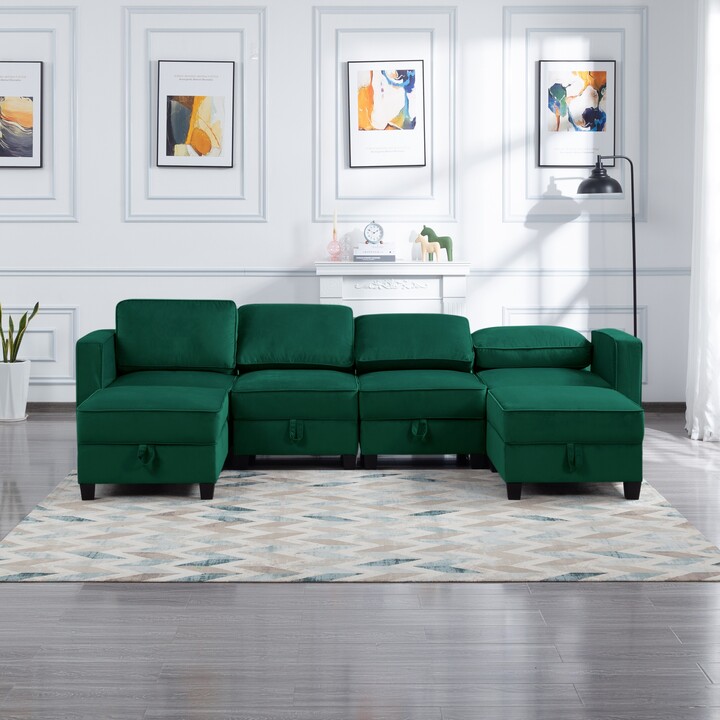 LELATTRADE Velvet Sectionals Sofa with Removable Cushions, Lshaped Convertible Sectional Sofa