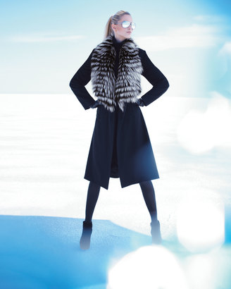 Sofia Cashmere Feathered Fur-Collar Wool-Blend Coat