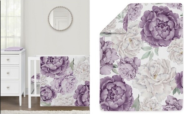 Sweet Jojo Designs SweetJojoDesignsGirlBabyMiniCribBeddingSet-PeonyFloralGardenLavenderPurpleandIvory3pc