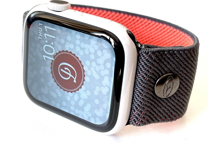Elastic Apple Watch Band, Fitbit Versa 1, 2, Lite, Samsung Galaxy 3, Active 1, 2 Charcoal/Bright Coral Dual Band
