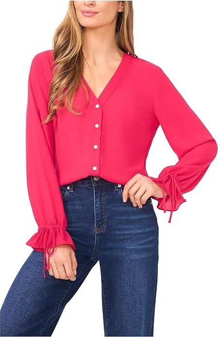 (取寄) シーシー レディース V-ネック ボタン フロント ロング スリーブ トップ CeCe women V-Neck Button Front Long Sleeve Top Ruby Blush CeCe V-Neck Button Front Long Sleeve Top Women's Clothing Ruby