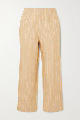 Reformation Justin Cropped Pinstriped Linen Wide-leg Pants - Yellow