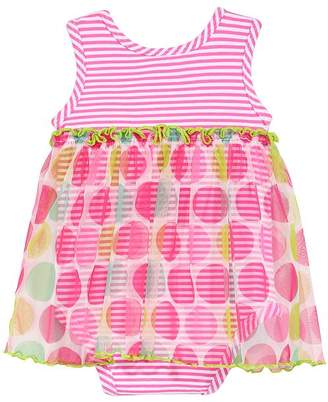 Bonnie Baby Sleeveless Striped Romper with Dot-Print Overlay, Baby Girls