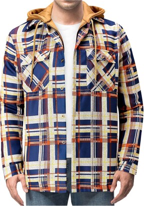 Ways Men's Flannel Shirts Thick Hoodie Outwear Thermal Lined Flannel Shirt  with 2 Pockets Western Plaid Shirt Thermal Sherpa Fleece Quilted Shirt  (Gold XXXL) - ShopStyle