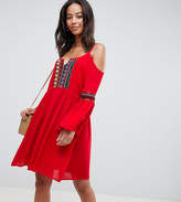 Thumbnail for your product : Glamorous Tall Cold Shoulder Swing Dress With Embroidery