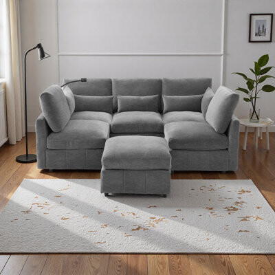 Modern Sectional Sofa Modular Sofa 85.4" U-Shaped Sofa Couch Sofa Bed L-Shaped Sofa With A Movable Ottoman And Two USB Ports And A Phone Holder For Li