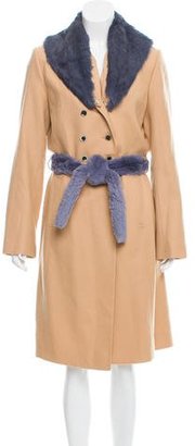 Lela Rose Fur-Trimmed Long Coat