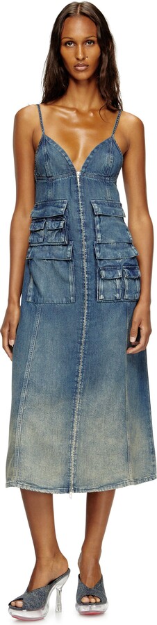 Dress in fluid laser-worn denim
