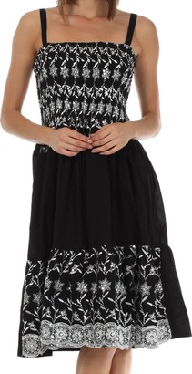 Sakkas 6502 Sequin Embroidered Smocked Bodice Knee Length Dress - Black - One Size