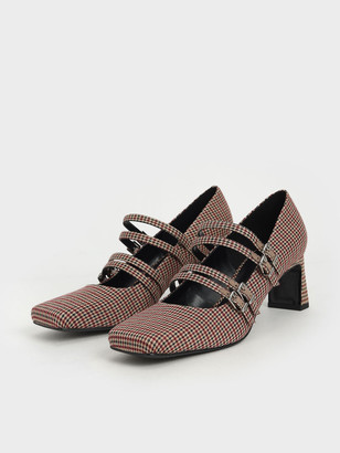 Charles & Keith Houndstooth Print Buckled Blade Heel Mary Janes