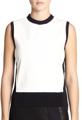 Reed Krakoff Leather-Front Crewneck Top